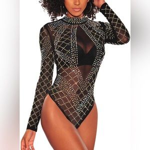 Rhinestone Sheer Bodysuit